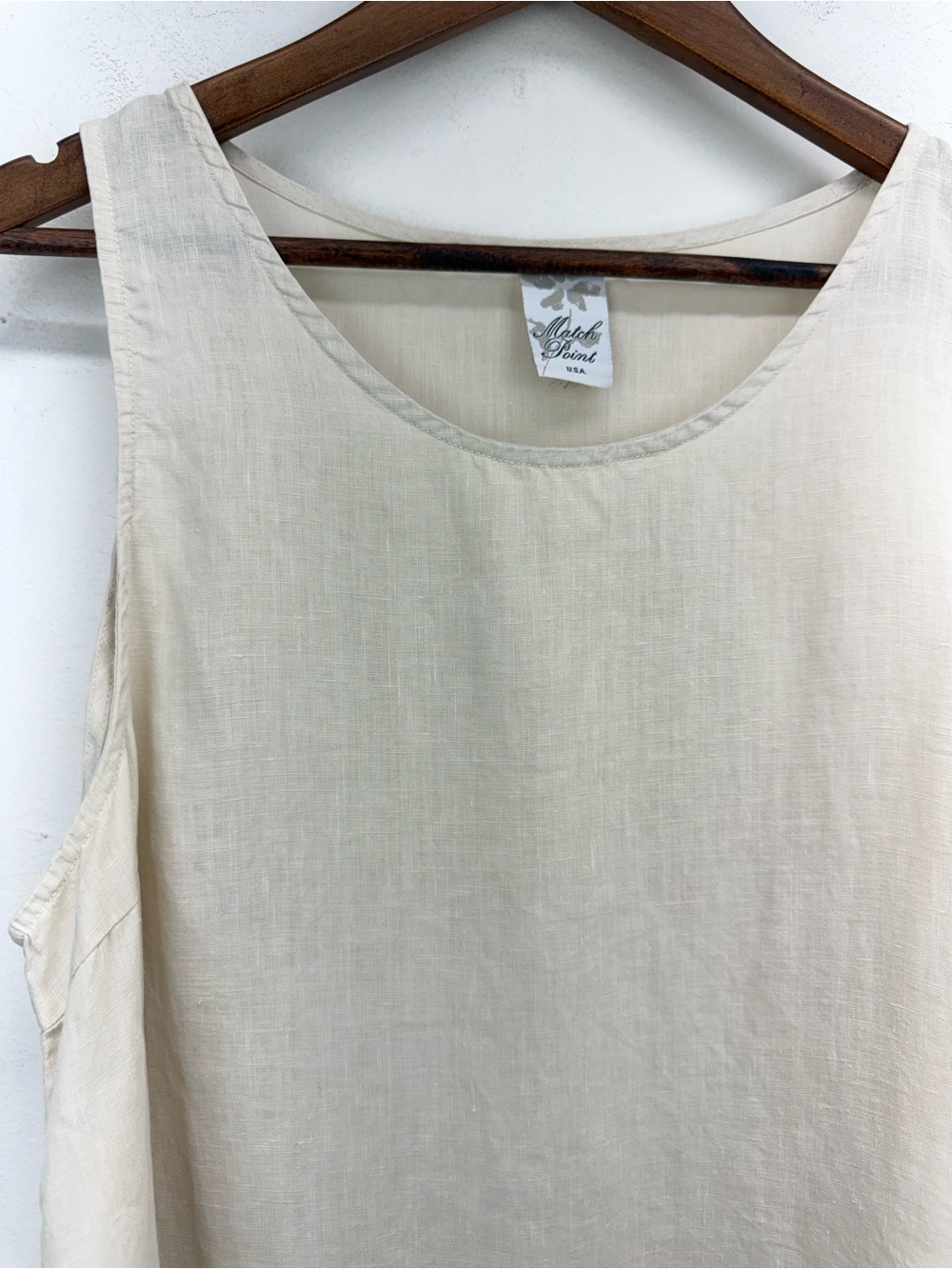 Match Point size XL Women’s Lagenlook Cream Linen Sleeveless Tunic Top - Picture 2 of 6